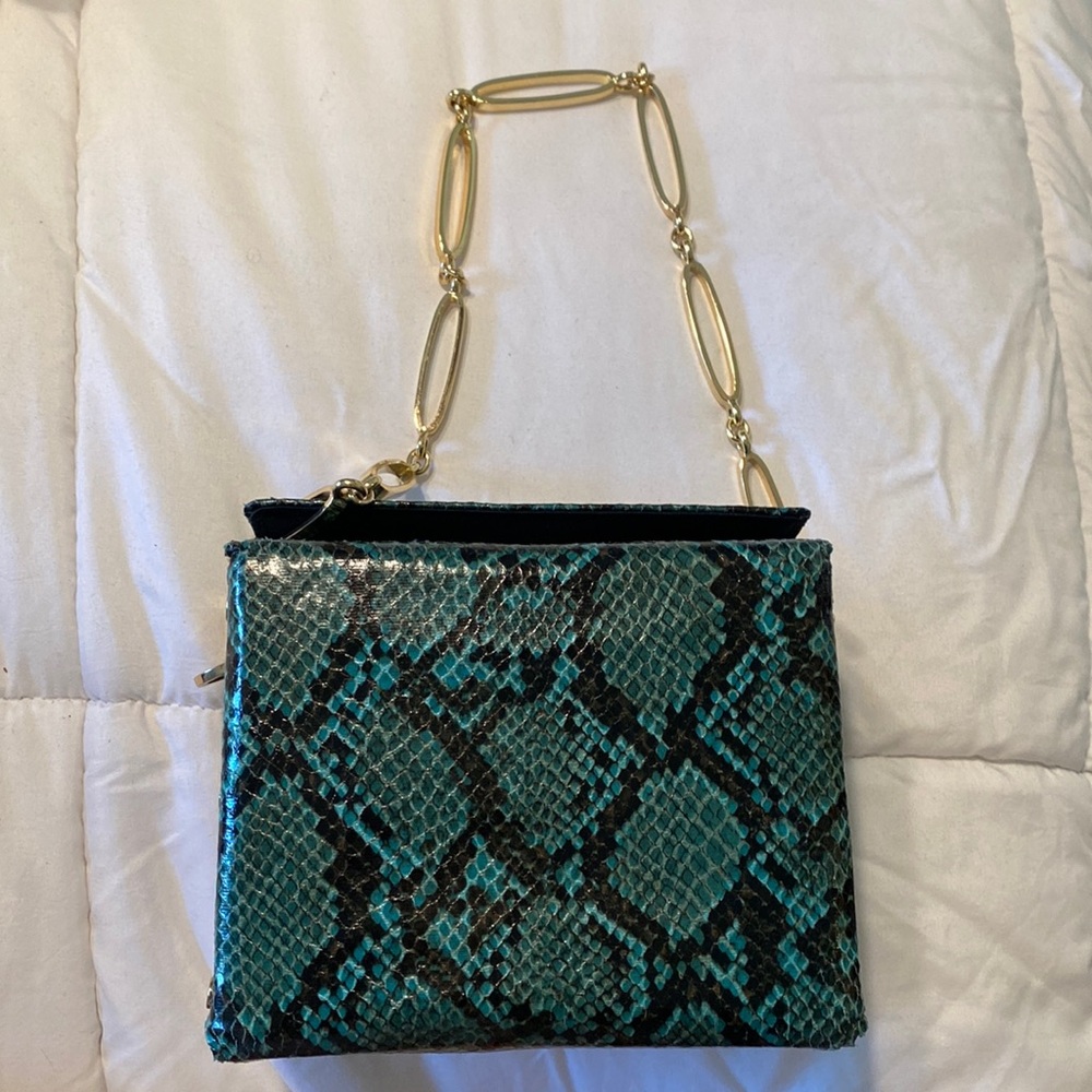 Green snake print box purse